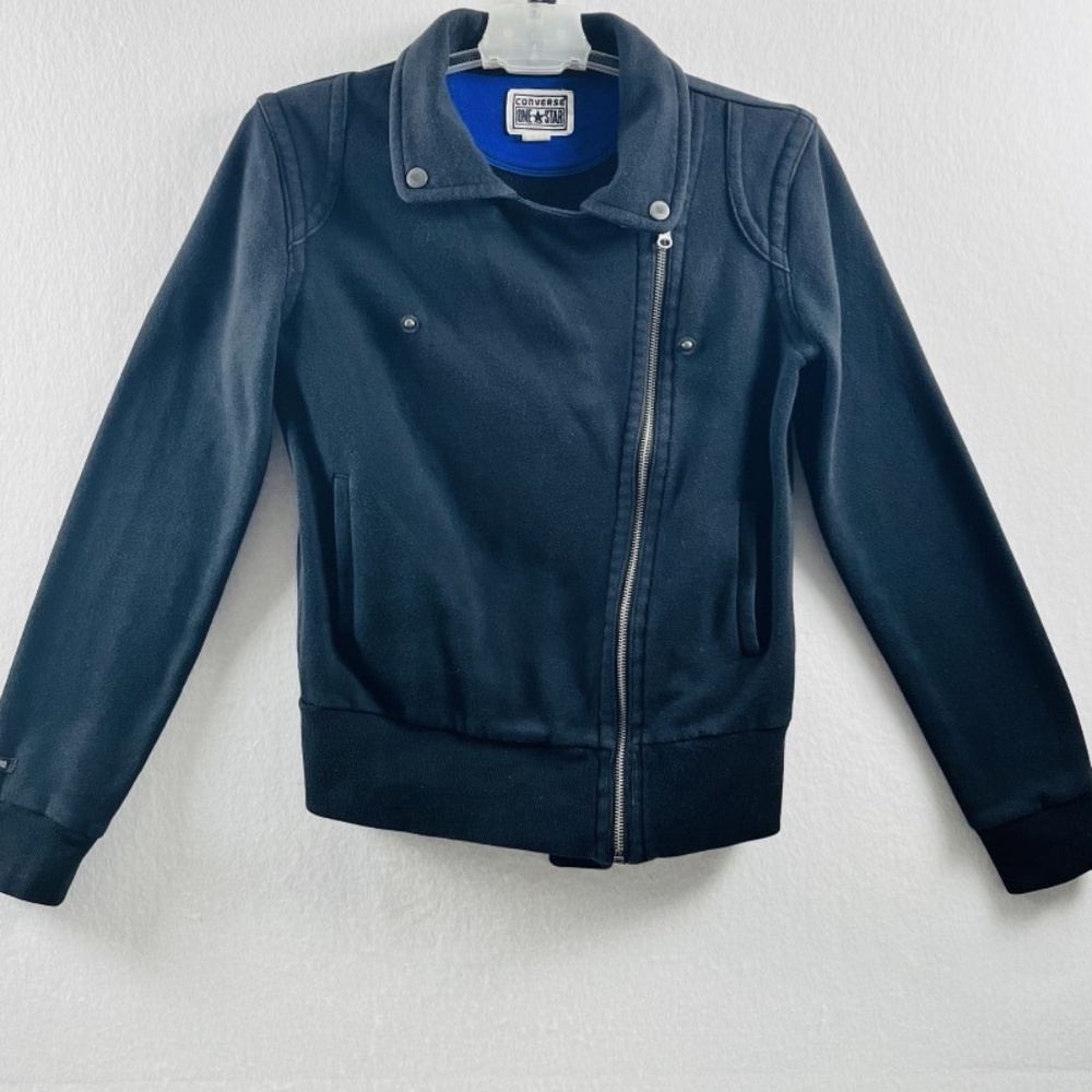 Converse One Star Jacket Women's S Black Full Zip Asymmetric Casual Retro